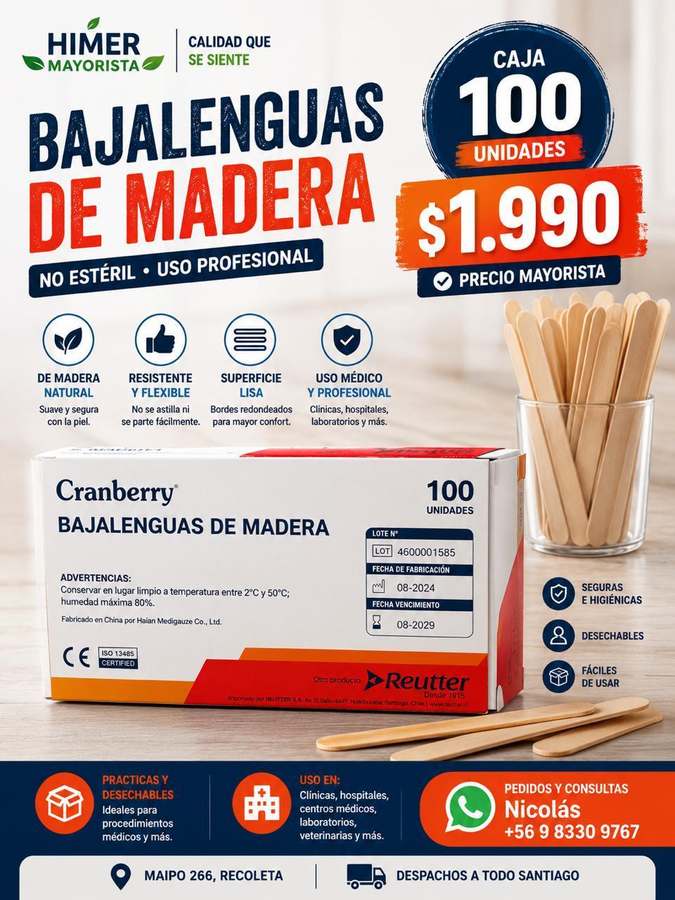 Bajalenguas de madera 100 unidades