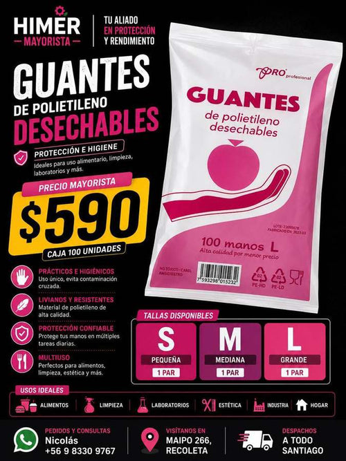 Guantes de polietileno desechables 100 unidades