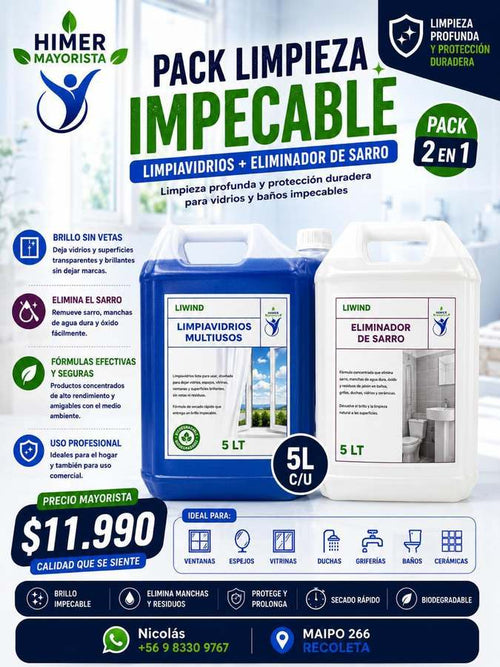 Pack limpieza impecable limpiavidrios + eliminador de sarro
