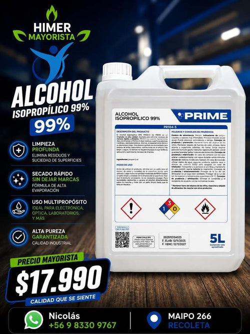 Alcohol isopropílico 99% Prime 5 L