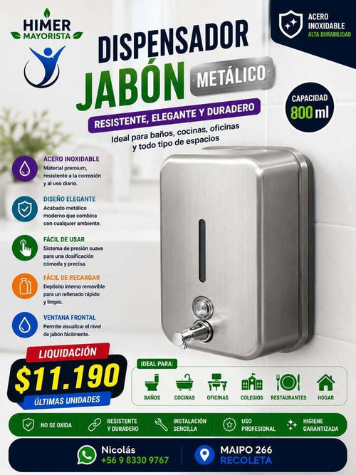 Dispensador de jabón metálico 800 ml