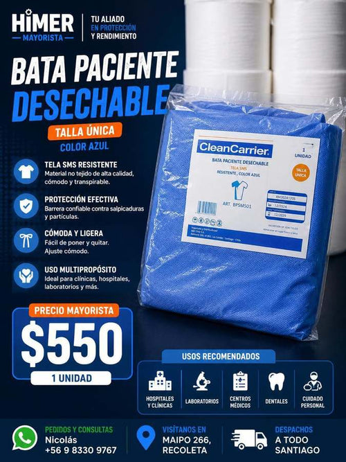 Bata paciente desechable azul