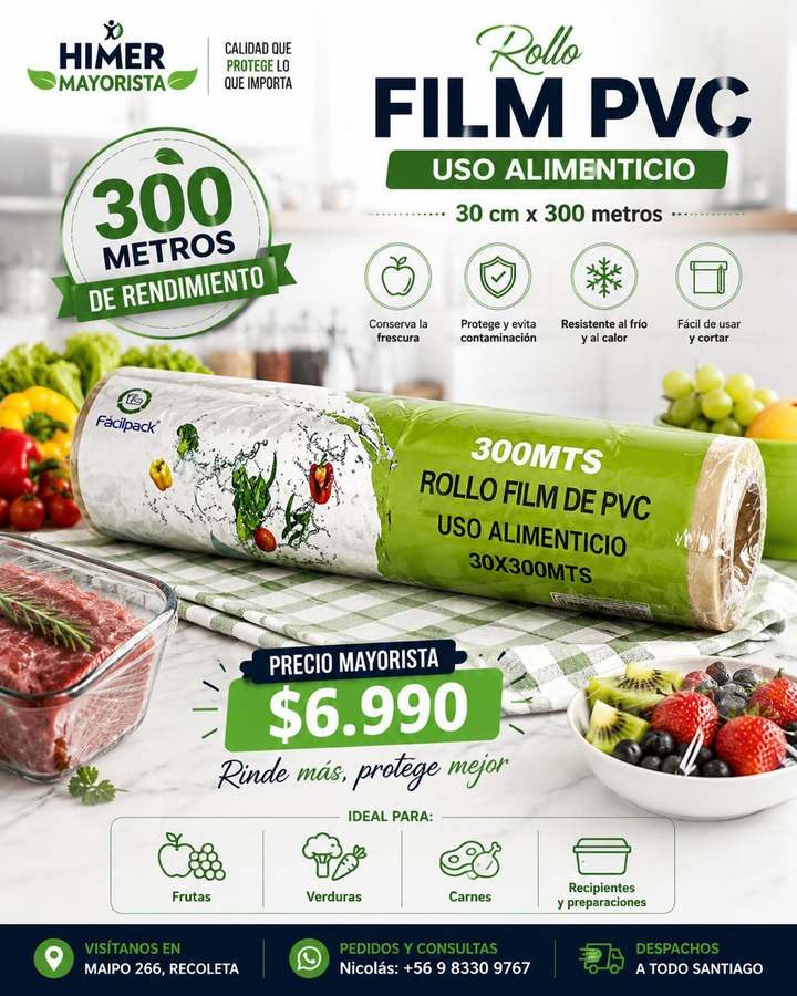 Film PVC uso alimenticio 30 cm x 300 m