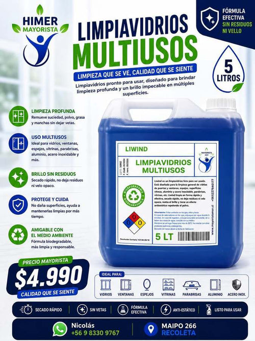 Limpiavidrios multiusos Liwind 5 L
