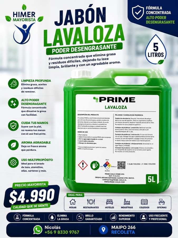 Jabón lavaloza Prime 5 L