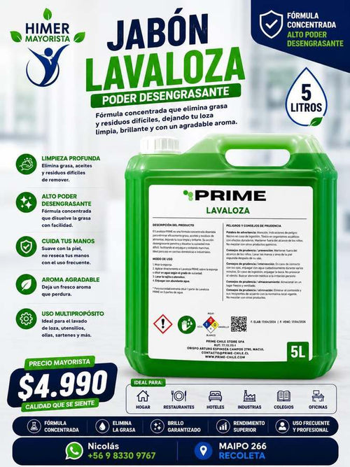 Jabón lavaloza Prime 5 L