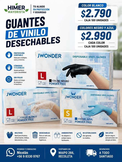 Guantes de vinilo JWonder 100 unidades