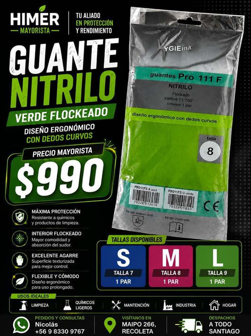 Guante nitrilo verde flockeado Pro 111 F